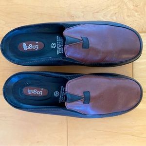 1803 Clovis All leather slip on clog mule, Brown and Black, Size 9